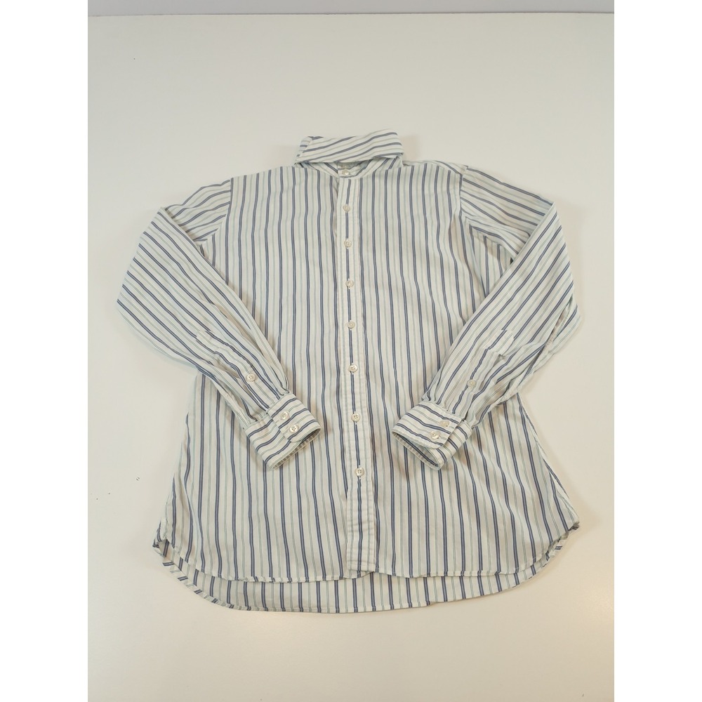 Vintage Essex Shirt Mens 36 Removable Collar Button Up Made USA Striped 80s